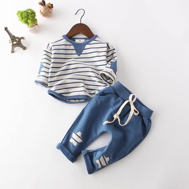 Newborn striped hoodie, blue pants 2pc baby outfit set for boys on Tampa Home & Garden Store