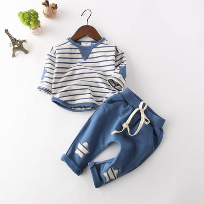 Newborn striped hoodie, blue pants 2pc baby outfit set for boys on Tampa Home & Garden Store