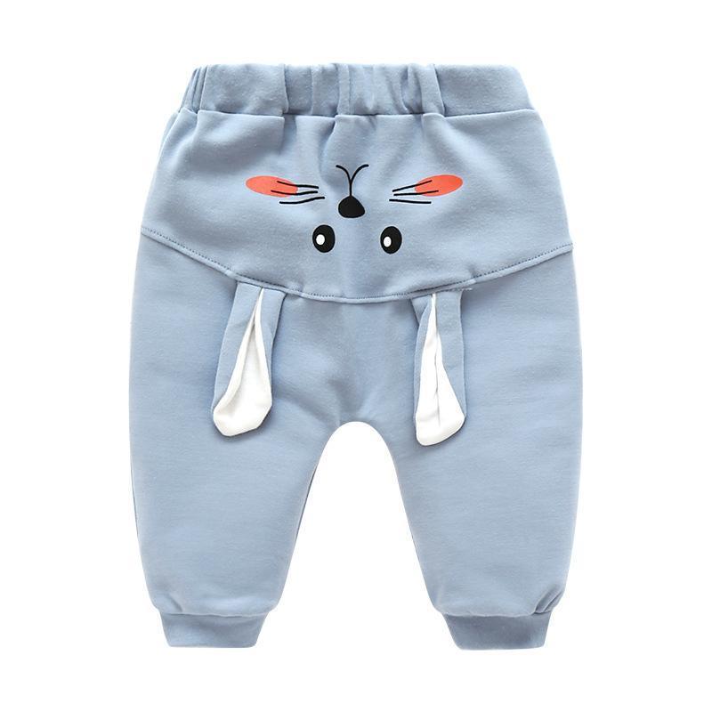 Stevvex blue high-waist baby pants with bunny face print and ear accents on Tampa Home & Garden Store