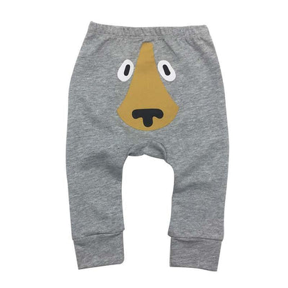 Stevvex grey baby pants with cartoon dog face print, 6-24 months baby bottoms on Tampa Home & Garden Store
