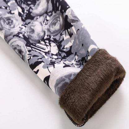 Stevvex kids thickened floral print leggings with brown faux fur ankle cuff on Tampa Home & Garden Store