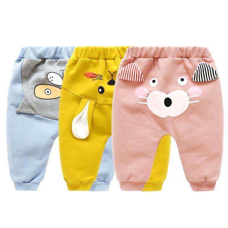 Stevvex baby cartoon pants set 3pc blue bear, yellow bunny, pink mouse print elastic waist on Tampa Home & Garden Store