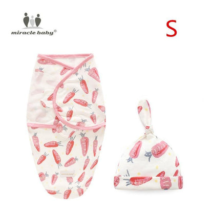 Stevvex baby swaddle blanket set (2-piece) with carrot print, pink trim and cap on Tampa Home & Garden Store