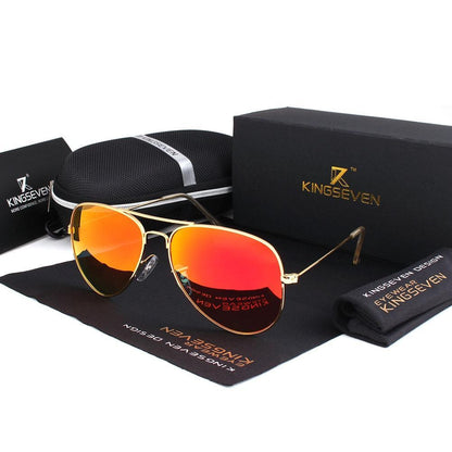 Kingseven aviator sunglasses with gold frame and orange mirrored lenses, polarized on Tampa Home & Garden Store