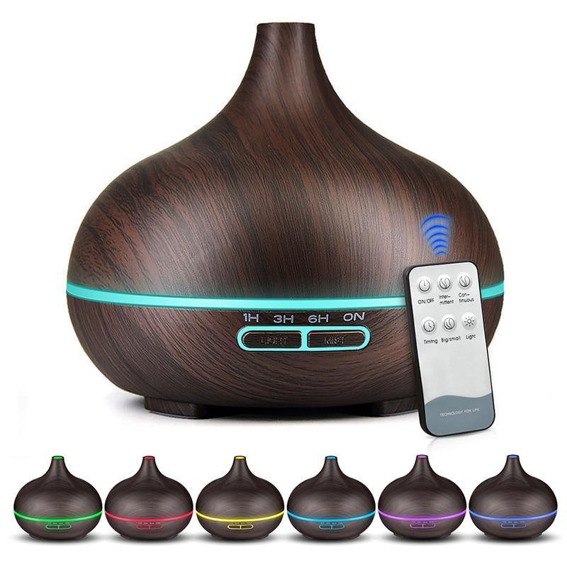 Wood grain aroma diffuser 550ml ultrasonic cool mist set of 7 LED colors Stevvex ST16GG1976BB on Tampa Home & Garden Store