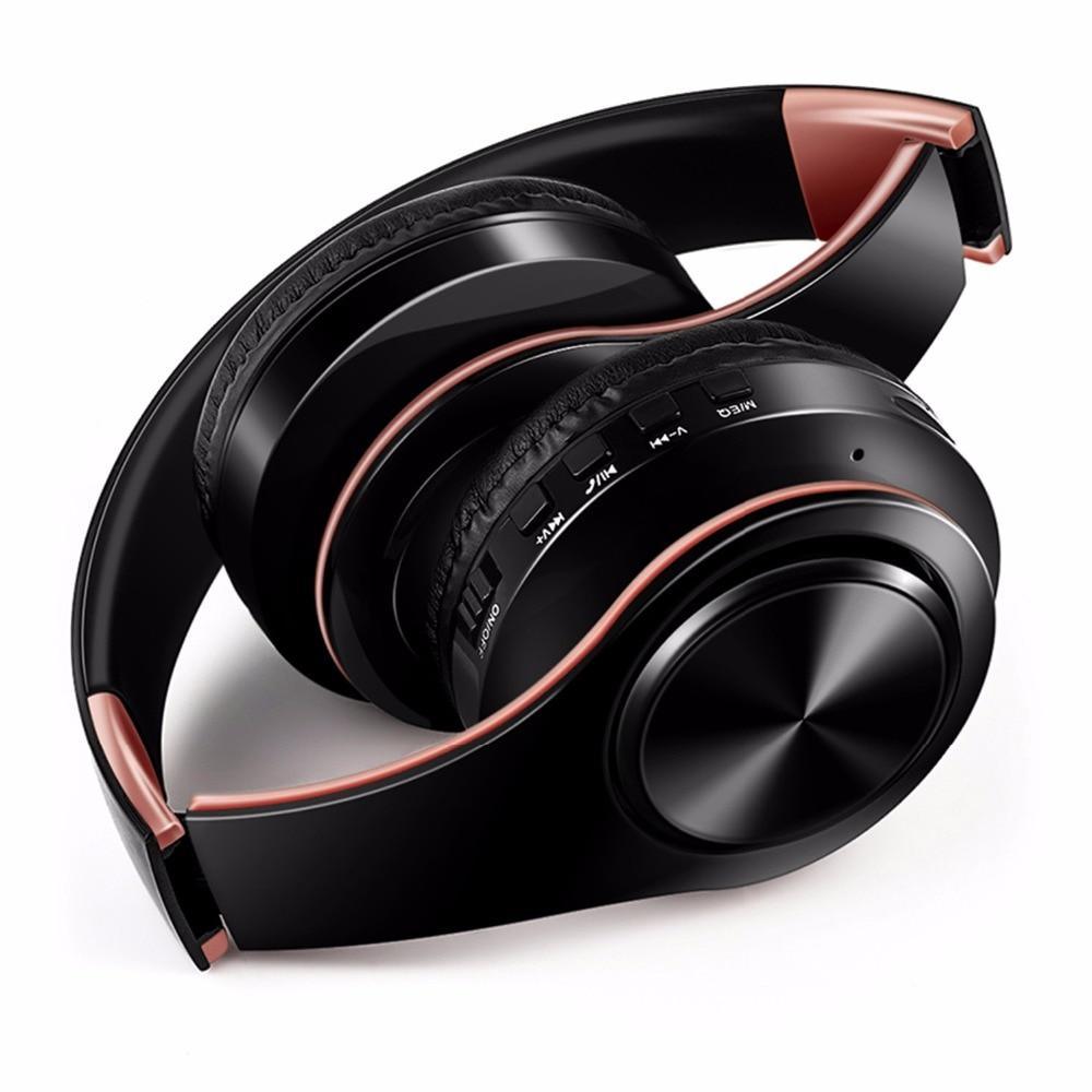 Stevvex Bluetooth Headphones with Microphone, black over-ear headset with rose-gold trim on Tampa Home & Garden Store