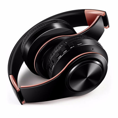 Stevvex Bluetooth Headphones with Microphone, black over-ear headset with rose-gold trim on Tampa Home & Garden Store