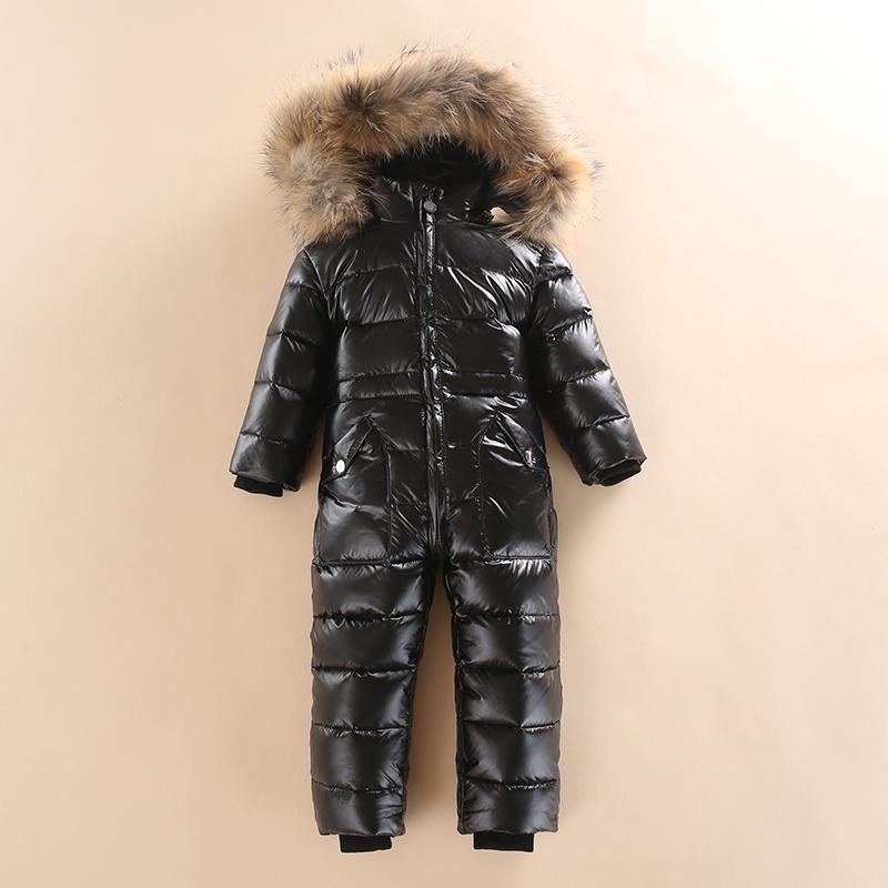 Baby winter snowsuit black puffer with fur-trimmed hood by Stevvex, insulated one-piece on Tampa Home & Garden Store