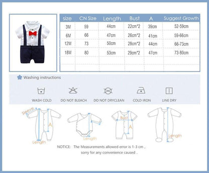 Baby romper set by Stevvex with white top, red bow tie and navy suspender shorts 0-12M on Tampa Home & Garden Store
