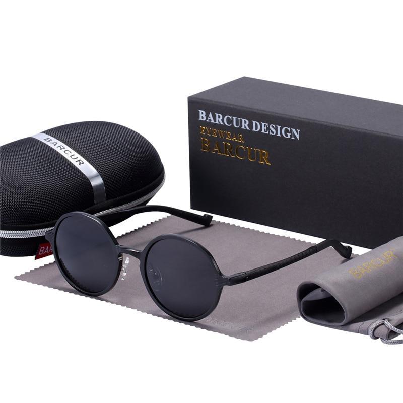 Round luxury polarized sunglasses with metal frame black lenses UV400 protection Stevvex on Tampa Home & Garden Store
