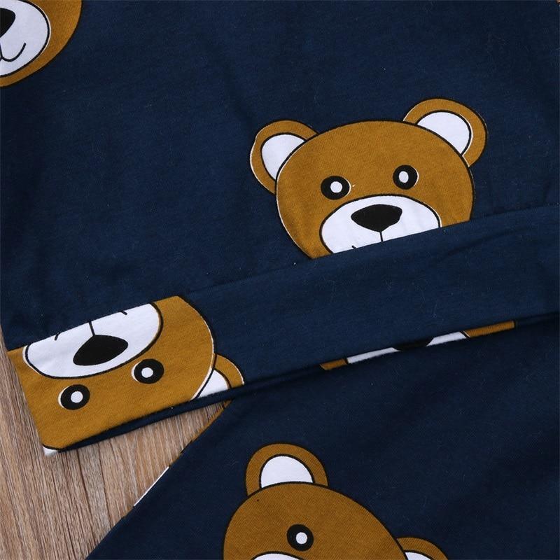 2-piece baby boy hoodie and pants pajama set by Stevvex with bear design on navy fabric on Tampa Home & Garden Store