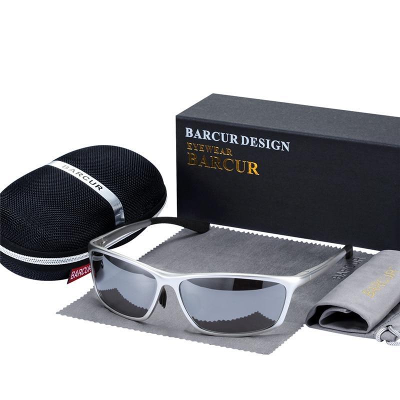 BARCUR polarized oversized square sunglasses with UV400, silver frame, gray lenses and case on Tampa Home & Garden Store