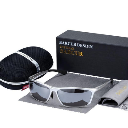 BARCUR polarized oversized square sunglasses with UV400, silver frame, gray lenses and case on Tampa Home & Garden Store