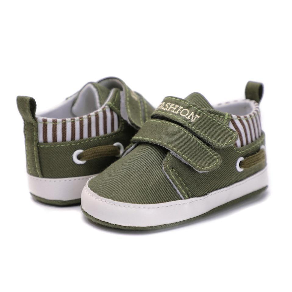 Stevvex first walkers infant shoes olive canvas with white sole and Velcro straps on Tampa Home & Garden Store