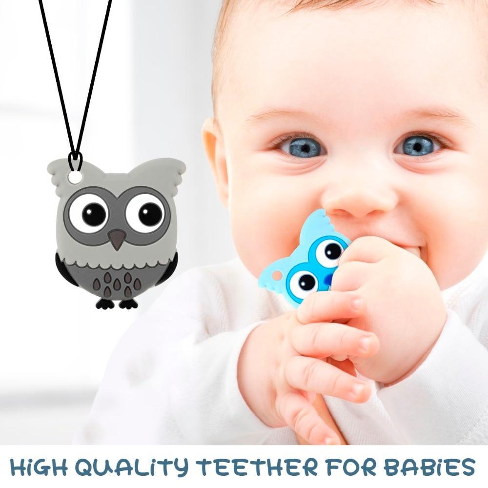2-piece baby silicone teether set BPA-free: gray owl pendant and blue animal teether for babies on Tampa Home & Garden Store