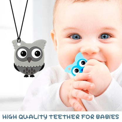 2-piece baby silicone teether set BPA-free: gray owl pendant and blue animal teether for babies on Tampa Home & Garden Store