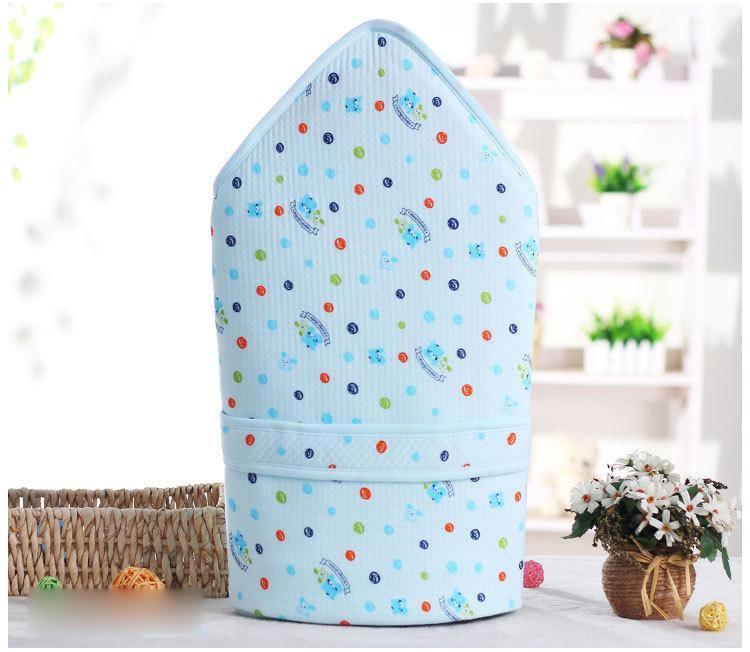 Stevvex cotton infant sleeping bag envelope swaddle in light blue with colorful dots on Tampa Home & Garden Store