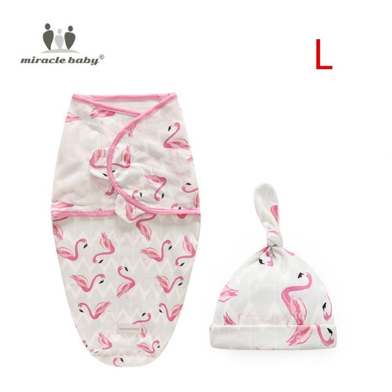 Stevvex baby swaddle blanket with cap two-piece set, pink flamingo print on white on Tampa Home & Garden Store