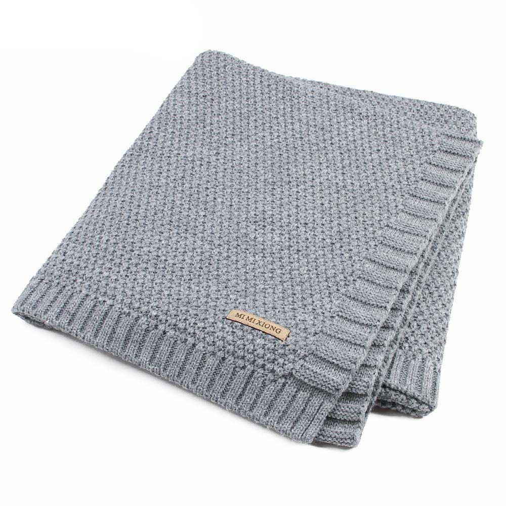 Stevvex baby knitted swaddle blanket in grey with textured knit and ribbed border on Tampa Home & Garden Store
