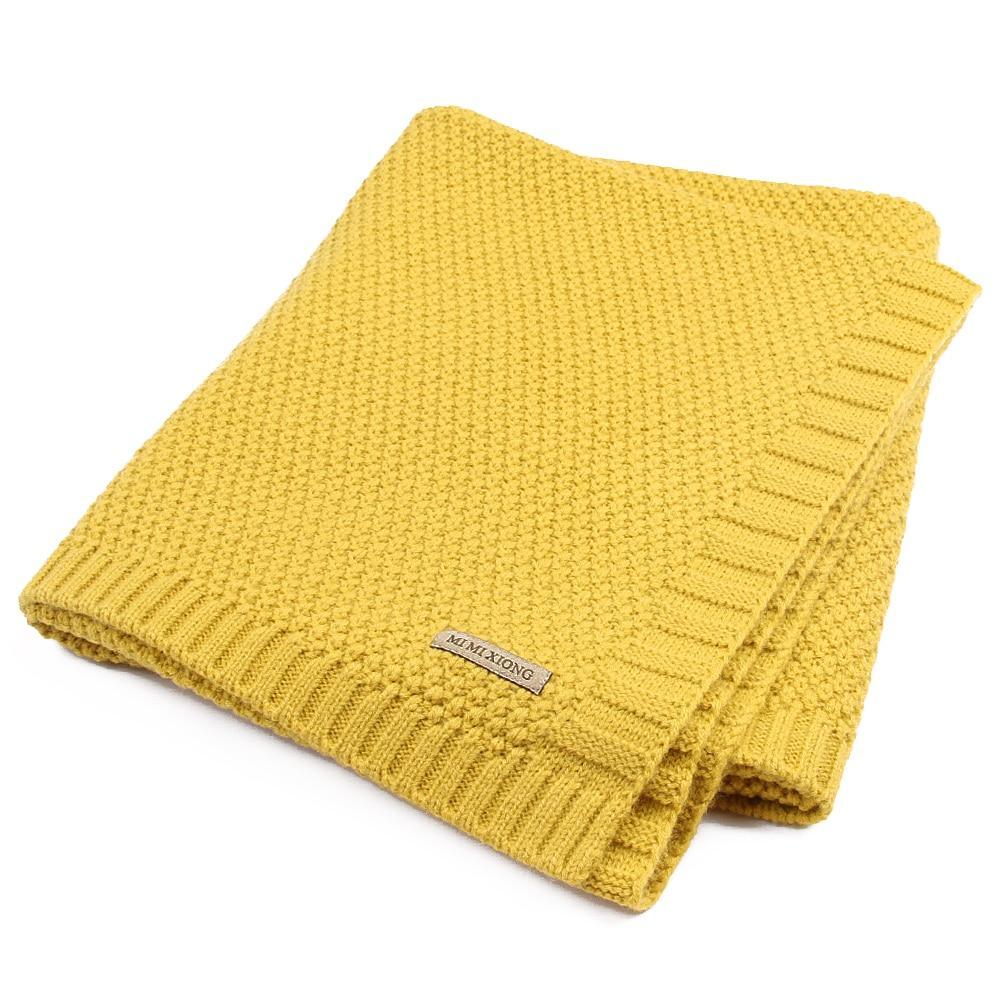 Stevvex baby knitted swaddle blanket in mustard yellow, ultra soft bedding for newborns on Tampa Home & Garden Store