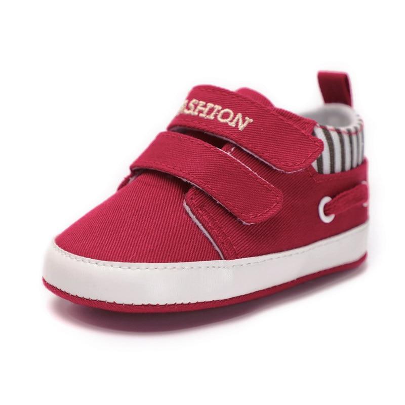 Stevvex red canvas first walkers infant sneakers with dual Velcro straps and white sole on Tampa Home & Garden Store