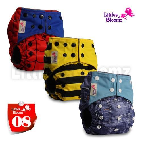 Stevvex cloth diaper set of 3 pocket nappies red web-pattern, yellow striped, blue denim on Tampa Home & Garden Store