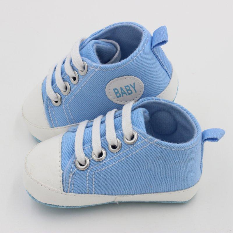 Stevvex blue canvas baby sneakers with white toe caps and laces, pair for first steps on Tampa Home & Garden Store