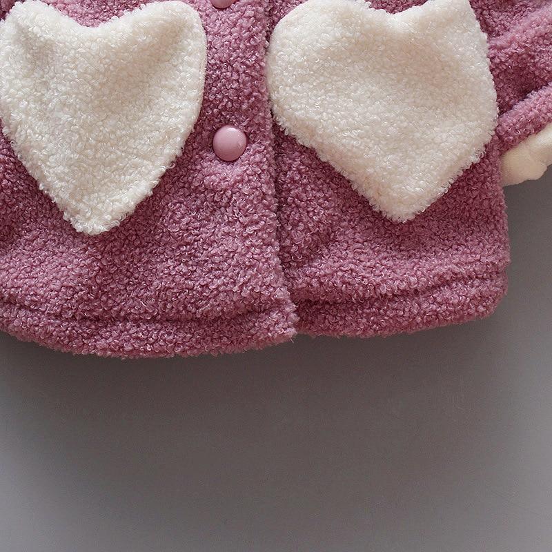 Baby girls velvet winter coat Stevvex with cream heart appliques pink fleece outerwear on Tampa Home & Garden Store