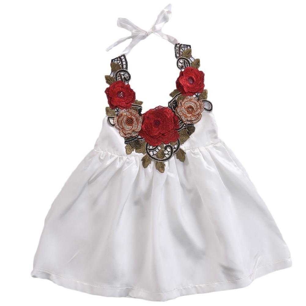 Stevvex luxury baby girl dress with 3D floral applique, white satin sundress for 0-5Y on Tampa Home & Garden Store