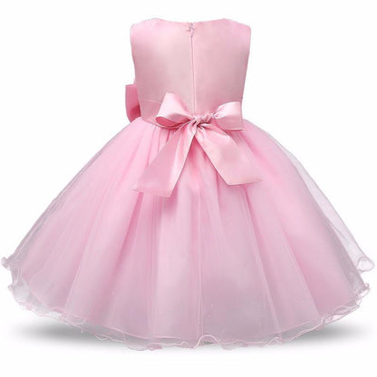 Stevvex pink tulle baby dress with big satin bow back sash for girls, first birthday party wear on Tampa Home & Garden Store