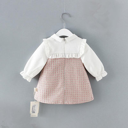 Stevvex baby dress set with white blouse and pink plaid A-line dress with lantern sleeves on Tampa Home & Garden Store