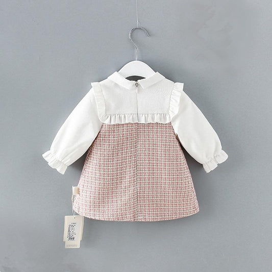Stevvex baby dress set with white blouse and pink plaid A-line dress with lantern sleeves on Tampa Home & Garden Store