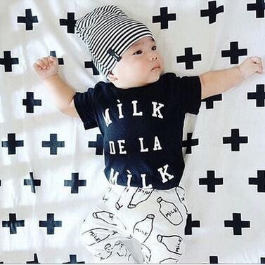 Stevvex baby boy clothes set navy T-shirt with white print and cartoon pants striped beanie on Tampa Home & Garden Store