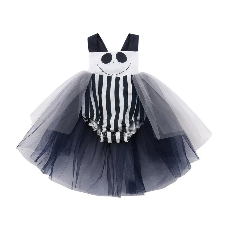 Infant girls Halloween dress romper by Stevvex with striped bodice and navy tulle on Tampa Home & Garden Store