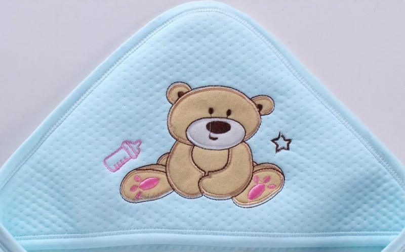 Cotton infant sleeping bag envelope blue with teddy bear embroidery Stevvex swaddling on Tampa Home & Garden Store
