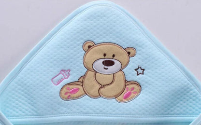 Cotton infant sleeping bag envelope blue with teddy bear embroidery Stevvex swaddling on Tampa Home & Garden Store