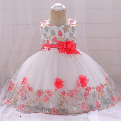 Stevvex baby dress lace tulle with pink belt and embroidered petals on Tampa Home & Garden Store