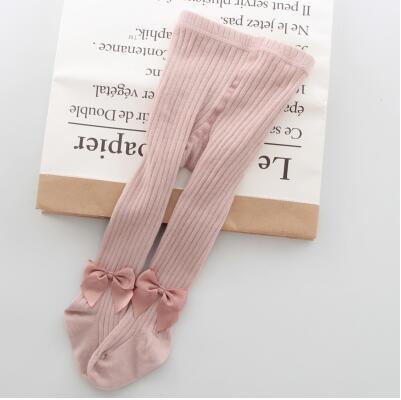 Baby girls pink bowknot tights by Stevvex in ribbed cotton knit, breathable soft and warm on Tampa Home & Garden Store