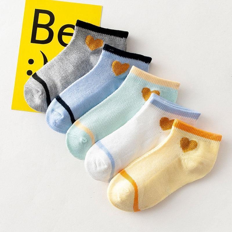 5 Pairs Kids Socks Stevvex pastel color socks with heart motif and elastic cuffs on Tampa Home & Garden Store