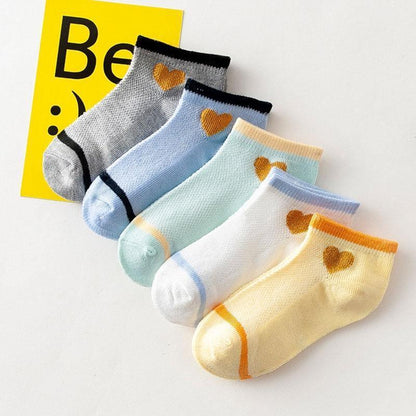 5 Pairs Kids Socks Stevvex pastel color socks with heart motif and elastic cuffs on Tampa Home & Garden Store
