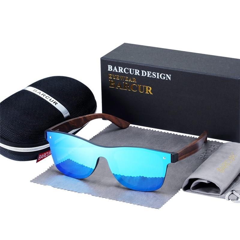 Handmade bamboo wooden sunglasses with blue mirrored UV400 lenses by Stevvex on Tampa Home & Garden Store