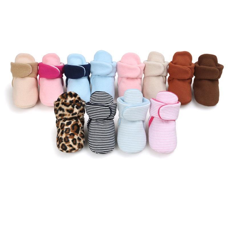Stevvex baby newborn faux fleece winter booties set of 13 colors including leopard and stripes on Tampa Home & Garden Store