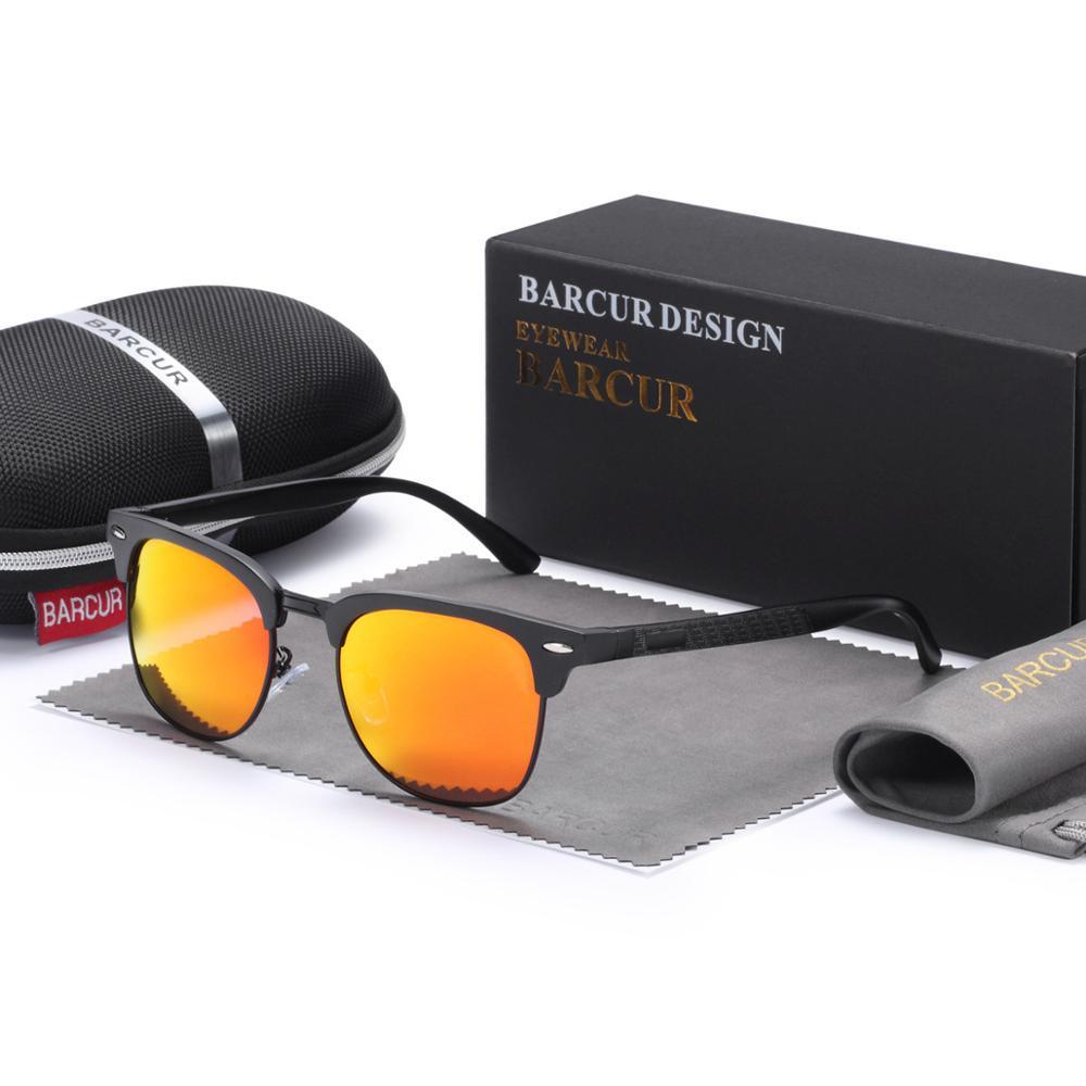 Barcur design Aluminium polarized sunglasses with orange mirrored lenses black frame UV400 on Tampa Home & Garden Store