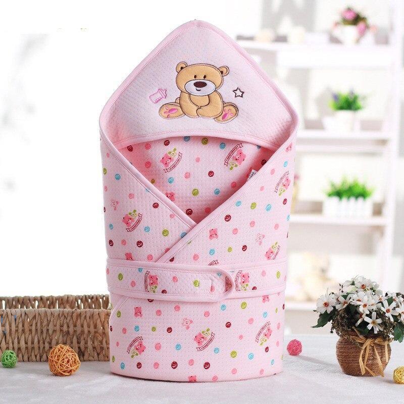 Cotton infant sleeping bag swaddle by Stevvex in pink with teddy bear hood and dot patterns on Tampa Home & Garden Store