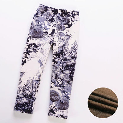Stevvex thickened kids leggings with grayscale floral print on Tampa Home & Garden Store