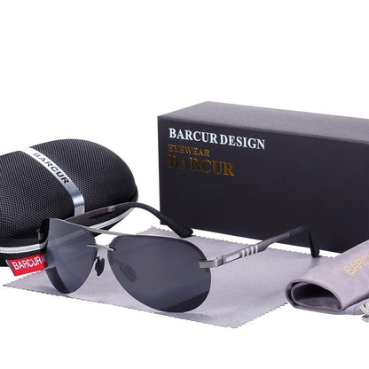 Barcur polarized aviator sunglasses with metal frame and gray lenses, includes case and box on Tampa Home & Garden Store