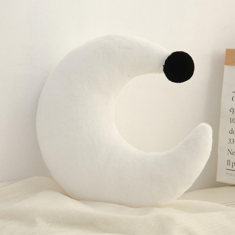 Stevvex white plush crescent moon nursing pillow for newborns with black accent on Tampa Home & Garden Store