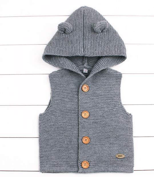Gray knit hooded baby cardigan by Stevvex with wooden buttons for newborns on Tampa Home & Garden Store