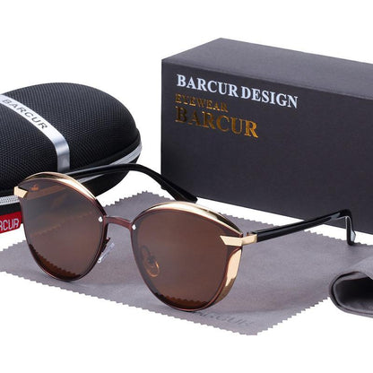 Barcur round polarized sunglasses with brown gradient lenses and gold accents on Tampa Home & Garden Store
