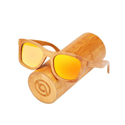 Stevvex bamboo wood polarized sunglasses with yellow mirrored lenses on Tampa Home & Garden Store